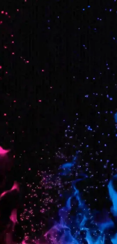 Colorful pink and blue flames on black.