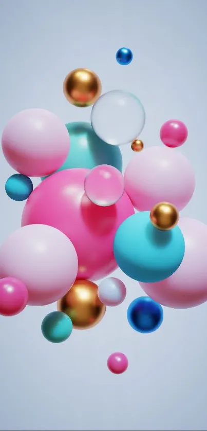 3D colorful bubbles floating against a soft blue background.