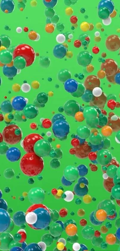 Vibrant floating bubbles on green background