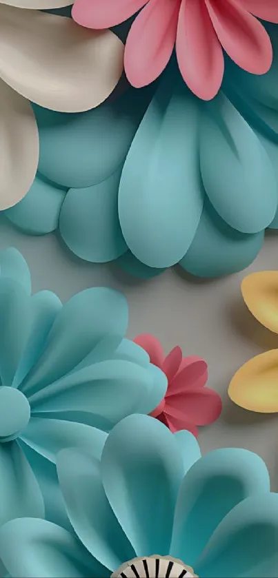 Vibrant 3D pastel flower phone wallpaper with intricate designs.