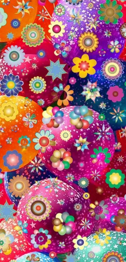 Colorful abstract floral pattern wallpaper with vibrant designs.