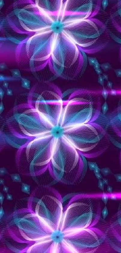 Abstract floral pattern wallpaper with purple and blue hues.