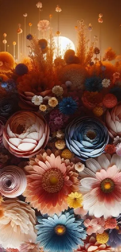 Vibrant floral art wallpaper with colorful blooms.