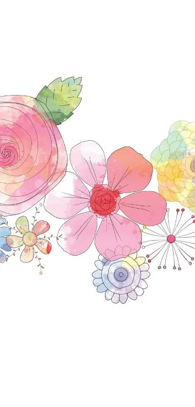 Colorful watercolor floral art wallpaper with vibrant flowers.