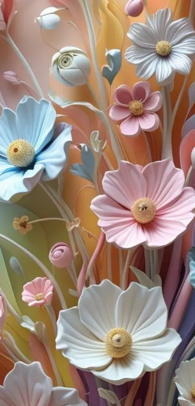 Vibrant floral art wallpaper with colorful textured flowers.