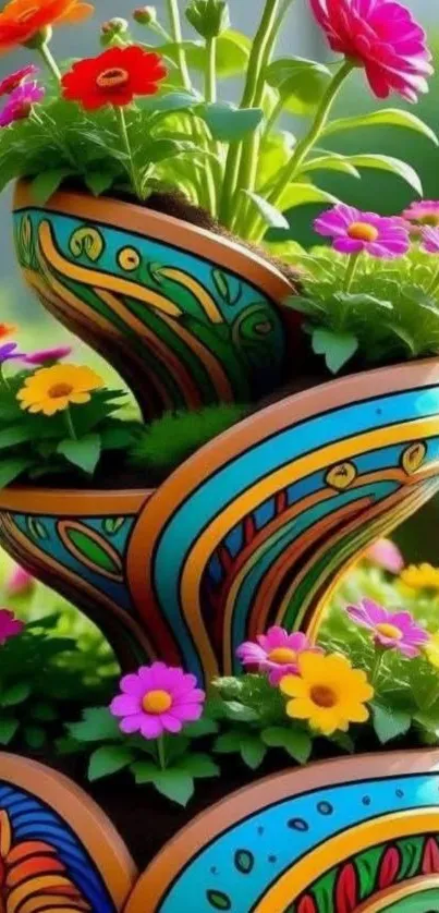 Vibrant pots with flowers art wallpaper