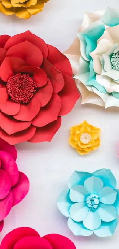 Vibrant mobile wallpaper with colorful paper flowers.