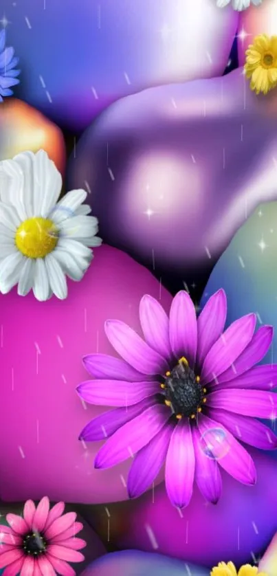 Colorful balloon and flower wallpaper with a vibrant, dreamy design.