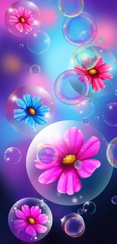 Colorful flower bubbles wallpaper for mobile phone.