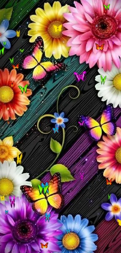 Vibrant floral and butterfly mobile wallpaper.