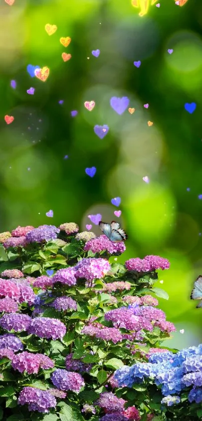 Colorful flowers and butterflies on a green background