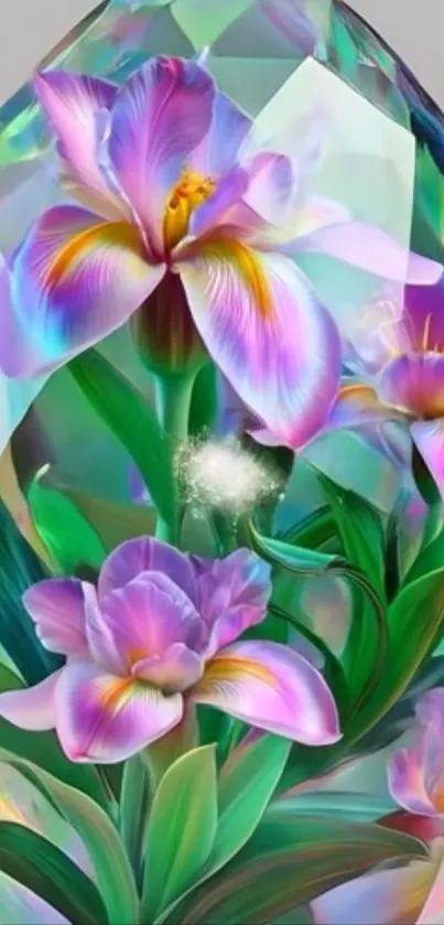 A colorful floral design encapsulated in a crystal effect.