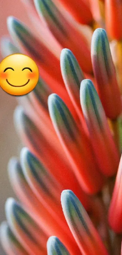 Colorful abstract flower with smiling emoji.