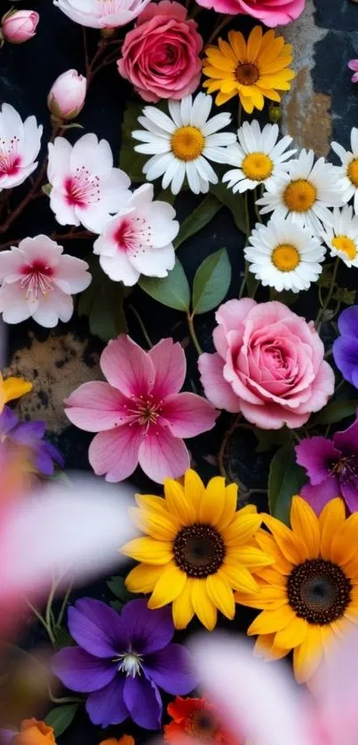 Vibrant and colorful garden flowers wallpaper.