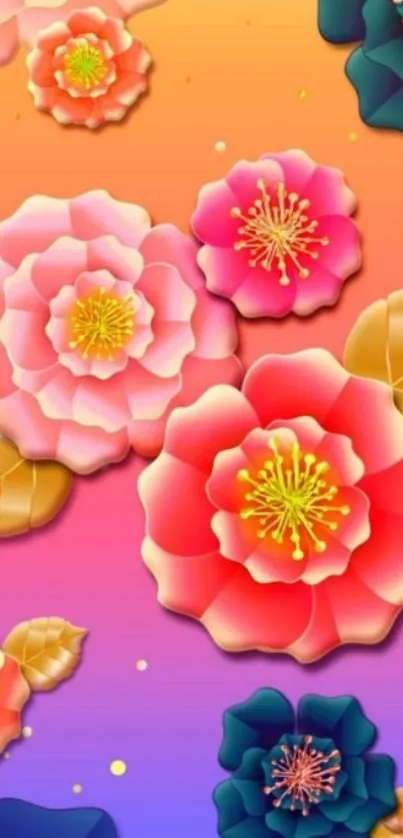 Vibrant mobile wallpaper with colorful floral design on gradient background.