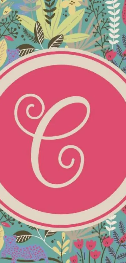 Vibrant floral initial wallpaper with a pink background.