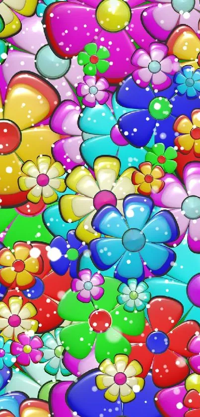 Colorful floral wallpaper with vibrant flower patterns for mobile display.