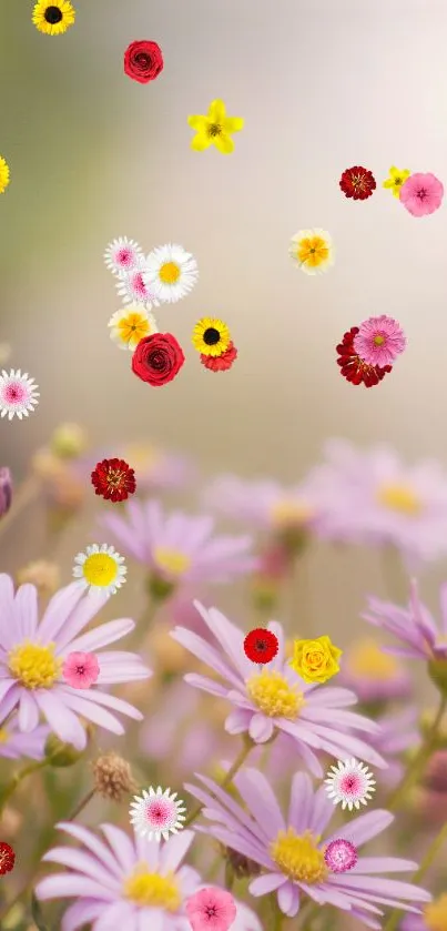 Mobile wallpaper featuring colorful flowers and blossoms in a vibrant design.