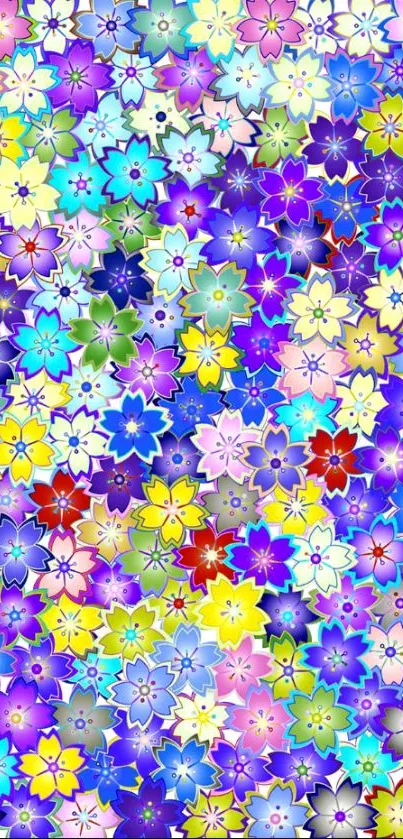 Vibrant floral wallpaper with colorful flowers.