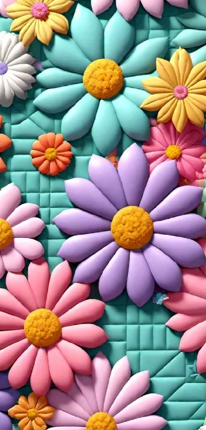 Colorful floral pattern wallpaper with vibrant flowers.