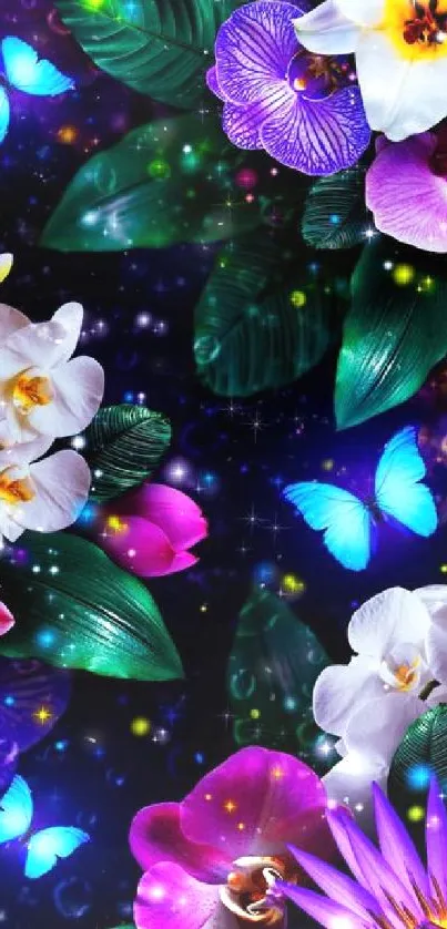 Vibrant floral and butterfly mobile wallpaper design.