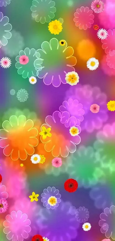 Vibrant abstract floral wallpaper with colorful flowers.