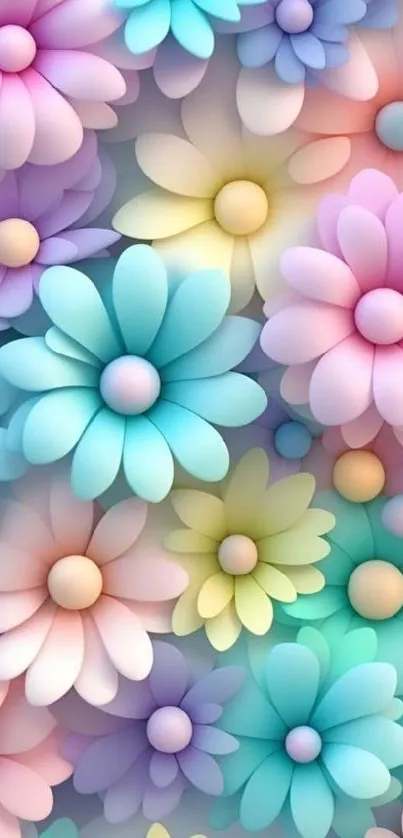 Pastel floral wallpaper with colorful flowers in a vibrant arrangement.