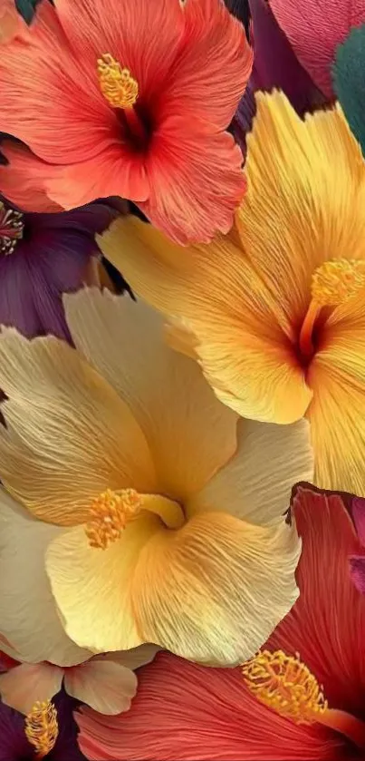 Colorful hibiscus flower wallpaper design.