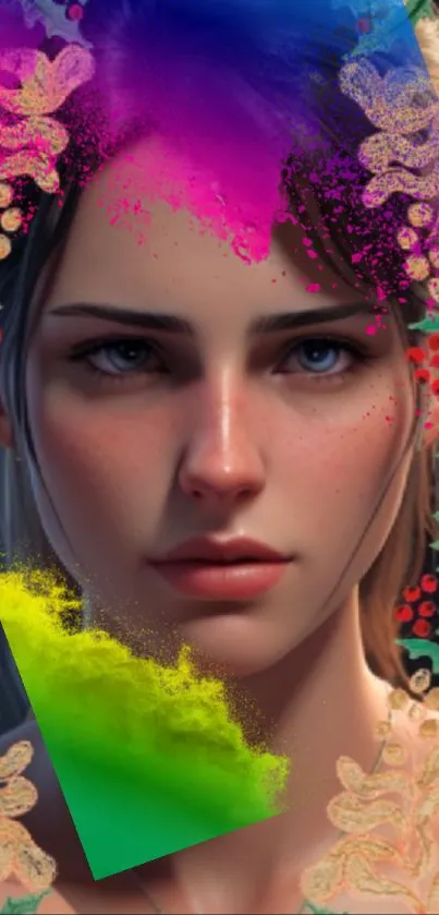 Floral portrait with vibrant colors and artistic design, perfect for mobile wallpaper.