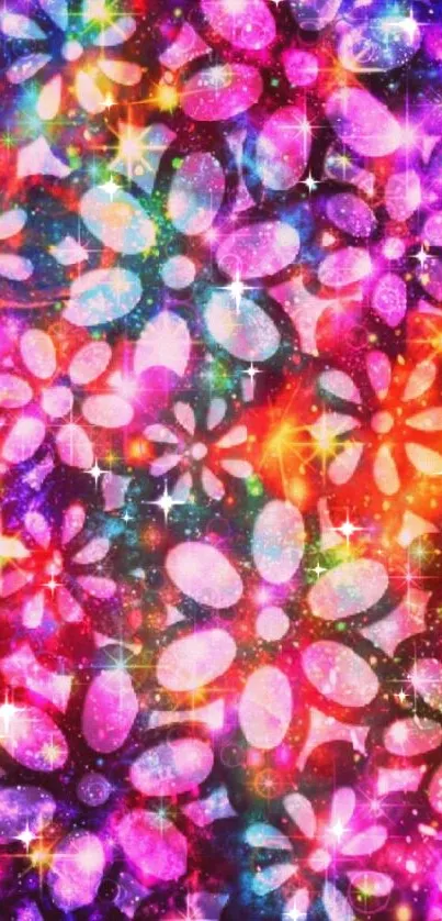 Vibrant and colorful floral sparkle mobile wallpaper.