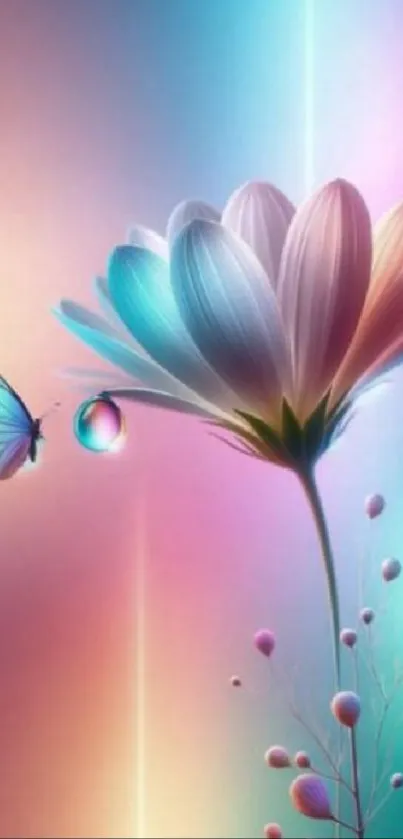 Colorful flower and butterfly with pastel background wallpaper.