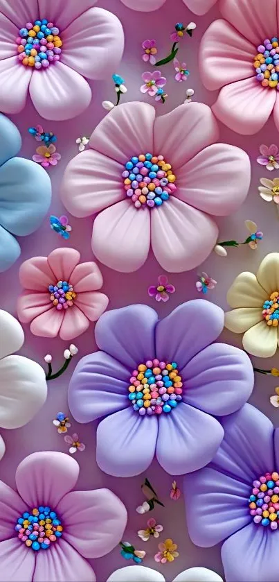 Colorful flower pattern with pastel blossoms.