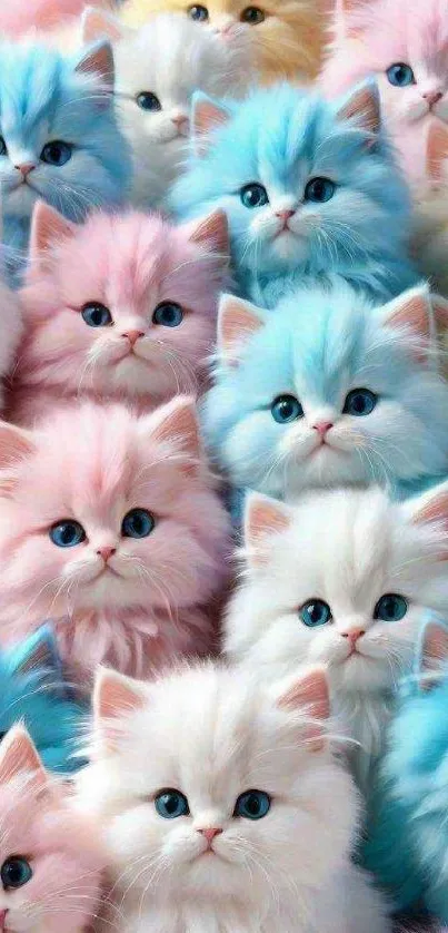 Wallpaper featuring cute pastel-colored fluffy kittens.