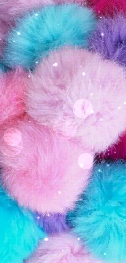 Colorful fluffy puffballs in pastel shades wallpaper.