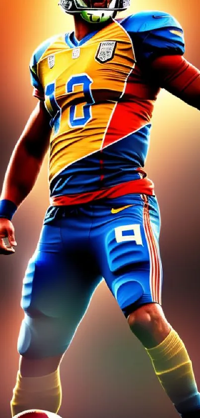 Vibrant football player wallpaper with colorful design.