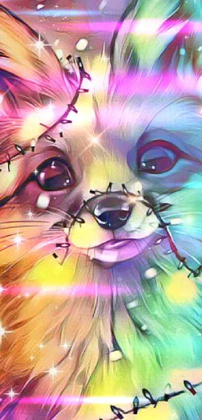 Colorful fox with neon lights wallpaper, vibrant art design.