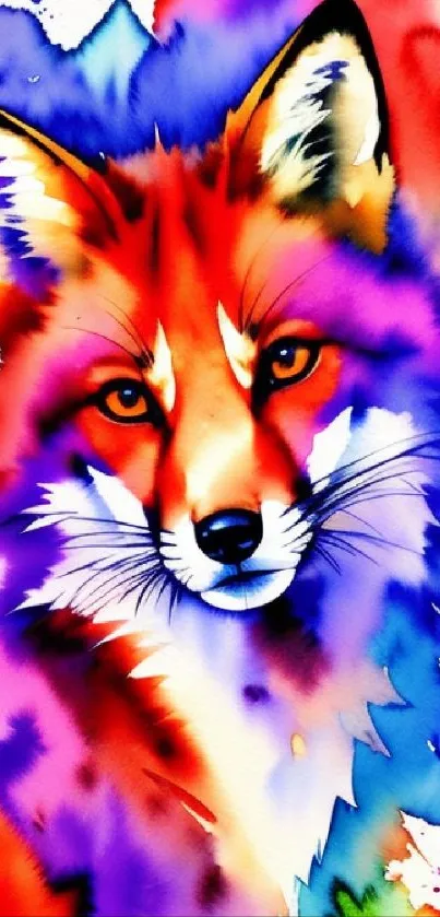 Vibrant watercolor fox art with a burst of colors.