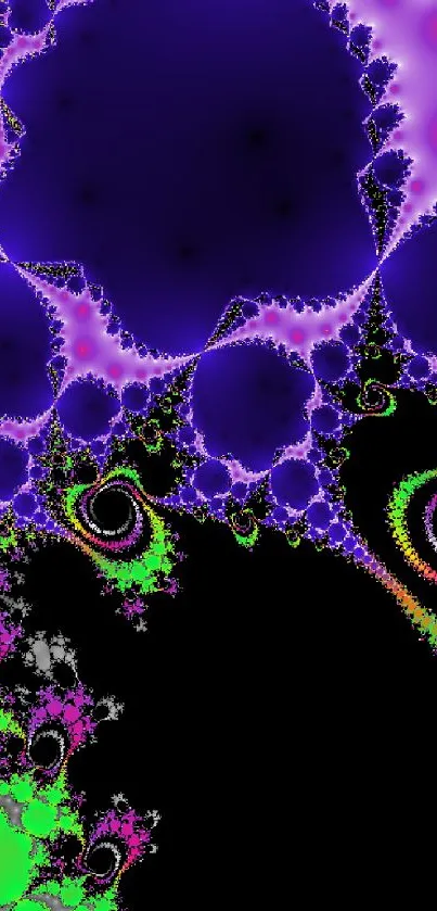 Colorful fractal wallpaper with purple and green patterns.