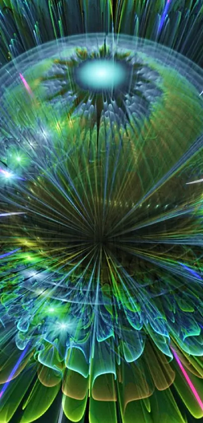 Vibrant fractal flower artwork with blue and green colors.