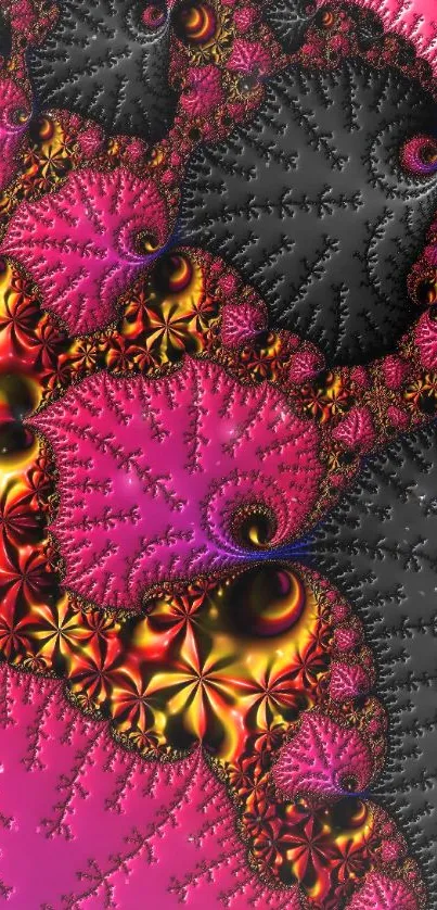 Colorful fractal design with magenta and black patterns.