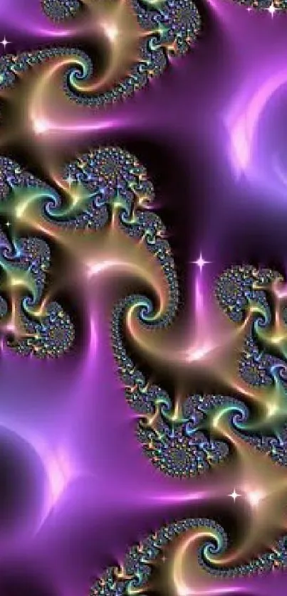 Colorful fractal wallpaper with vibrant purple and teal swirls.