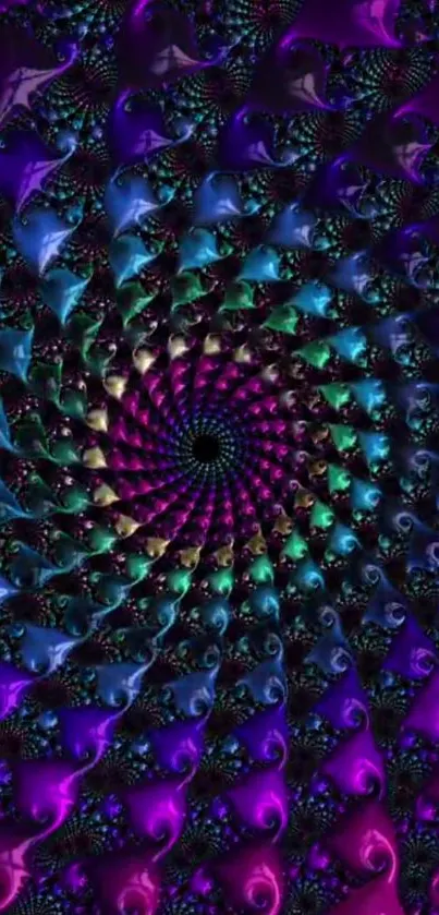 Vibrant fractal spiral with purple and teal hues.