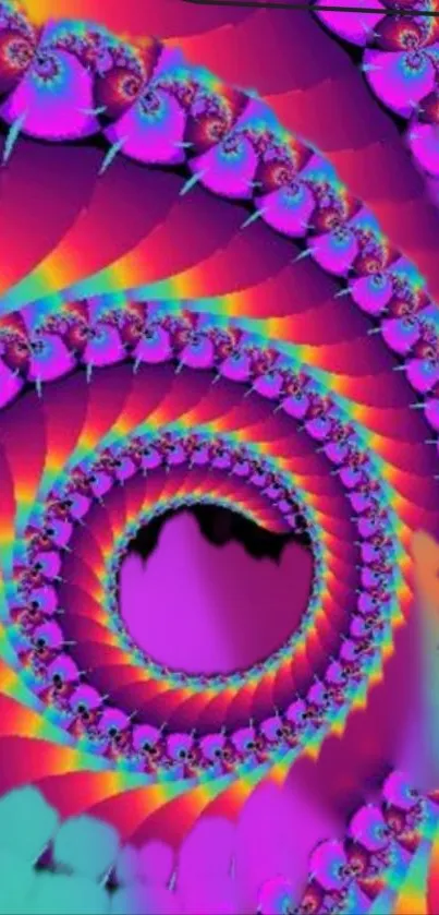 Vibrant purple fractal spiral wallpaper with colorful abstract design.