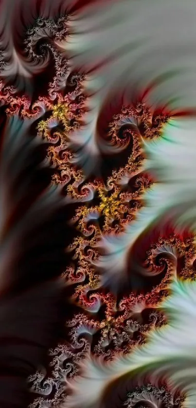 Colorful abstract fractal swirl pattern on a phone wallpaper.