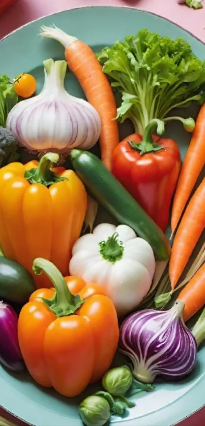 Vibrant vegetable arrangement on a plate.