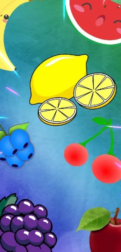 Colorful cartoon fruit design wallpaper for mobile.