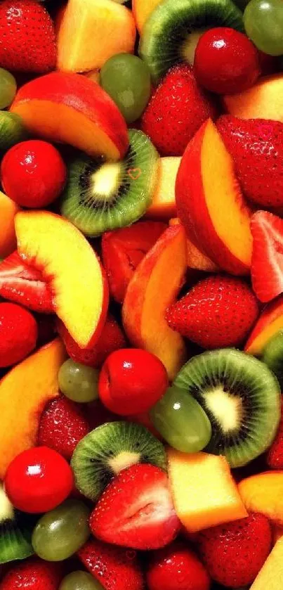 Colorful mobile wallpaper featuring a vibrant mix of fresh fruits.