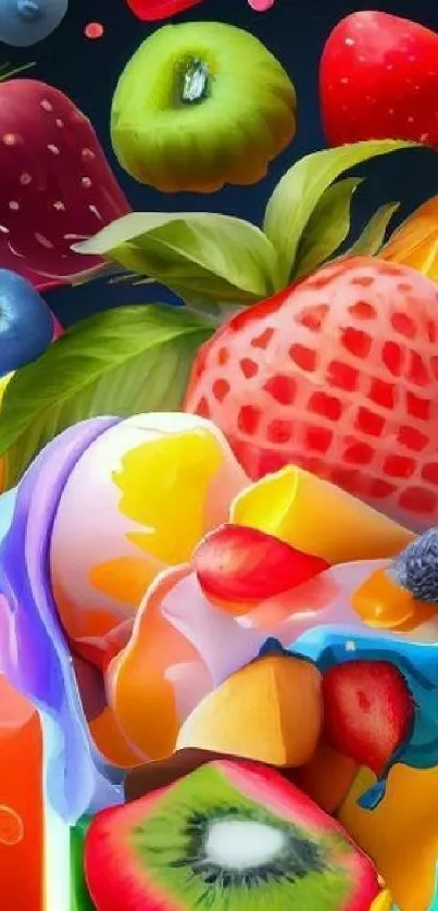 Vibrant and colorful fruit splash artwork for mobile wallpaper.
