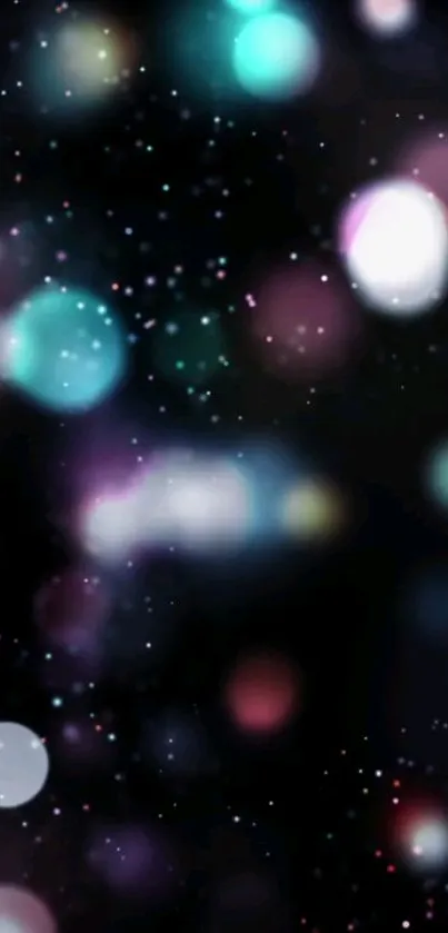 Colorful bokeh on dark cosmic mobile wallpaper.