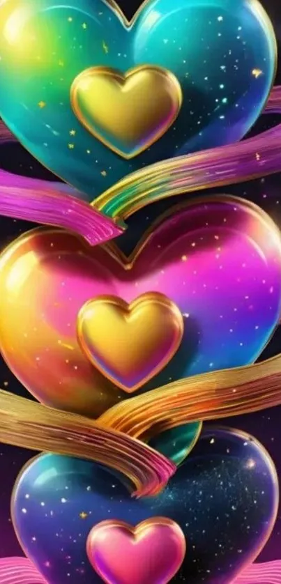 Colorful galaxy-themed hearts with vibrant hues.